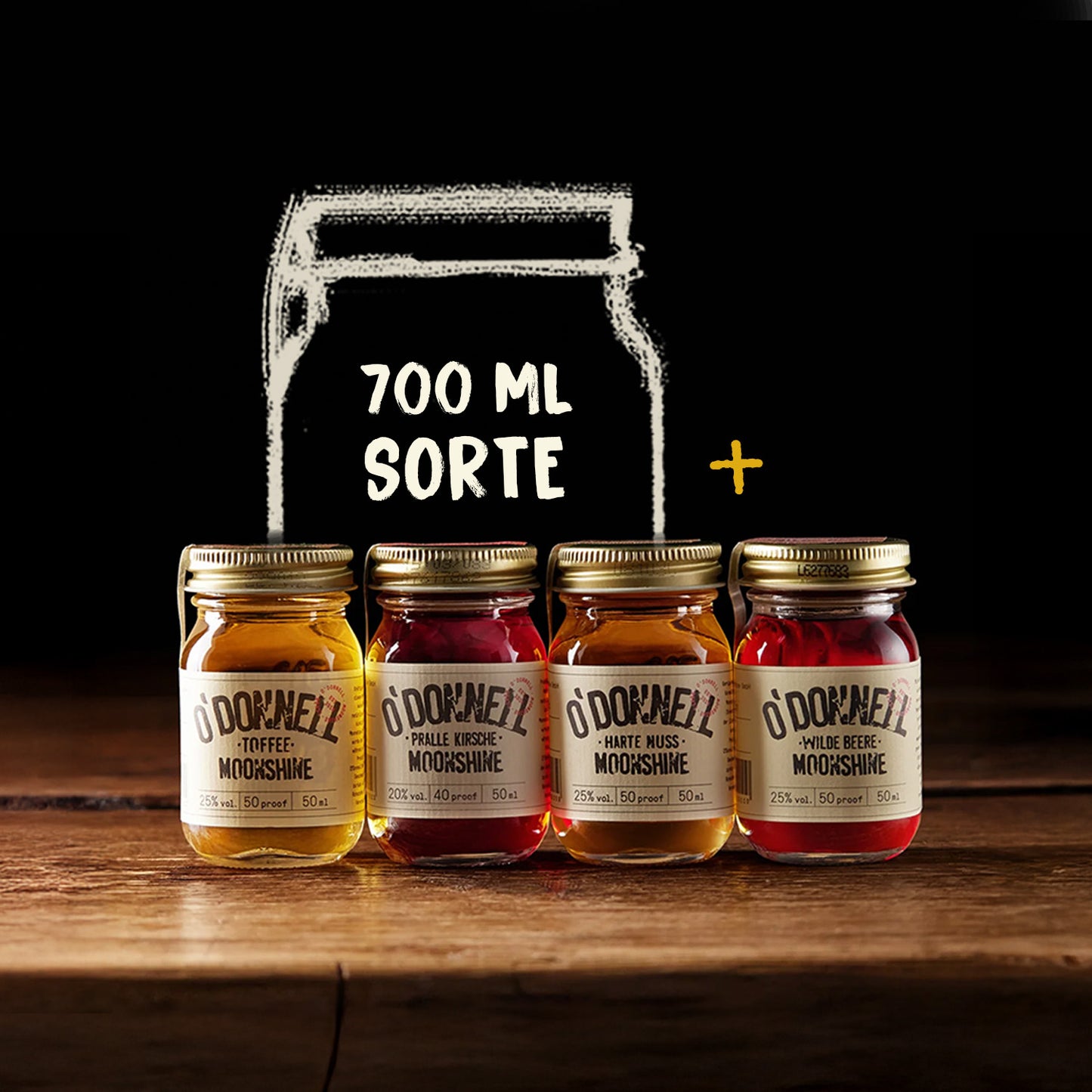 O’Donnell Moonshine Tasting Set Bundle – 1x 700ml Likör im Jar inkl. Classic Mini Set