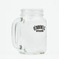 O'Donnell Moonshine Henkelglas – einzelnes Glas mit Henkel und Logo-Aufdruck, freigestellt auf weißem Hintergrund, Seitenansicht