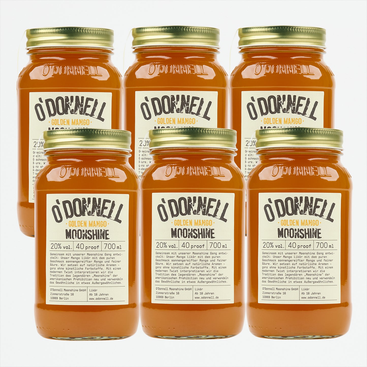6er Mango-Likörglas auf weißem Hintergrund