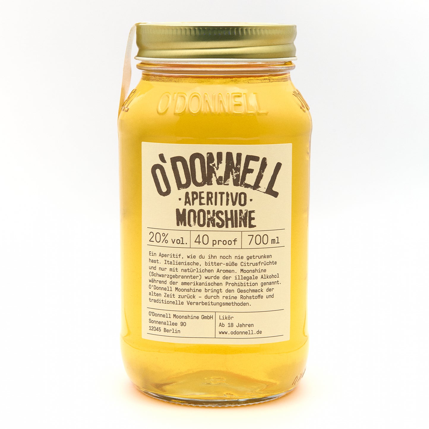 O'Donnell Aperitivo 700ml Moonshine auf weißem Hintergrund