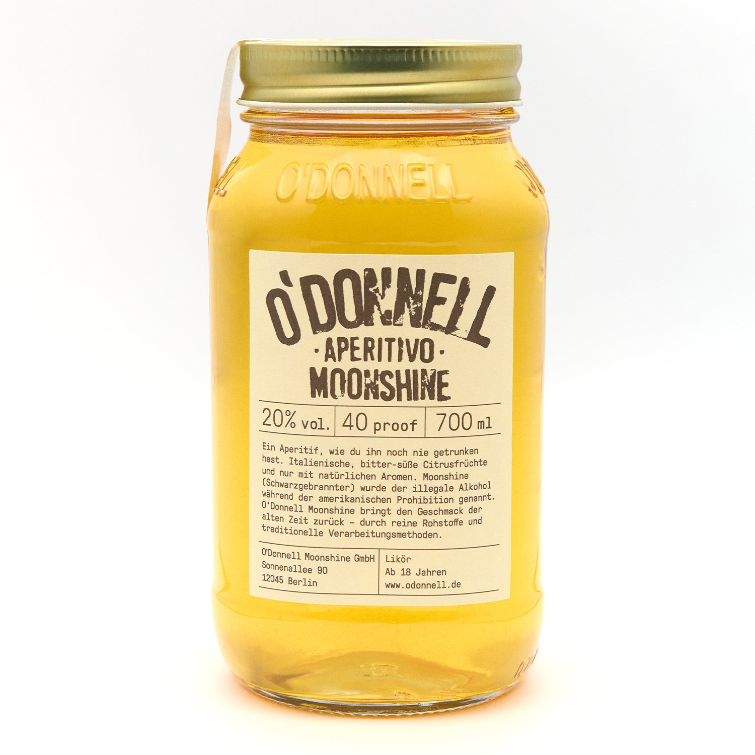 O'Donnell Aperitivo 700ml Moonshine auf weißem Hintergrund