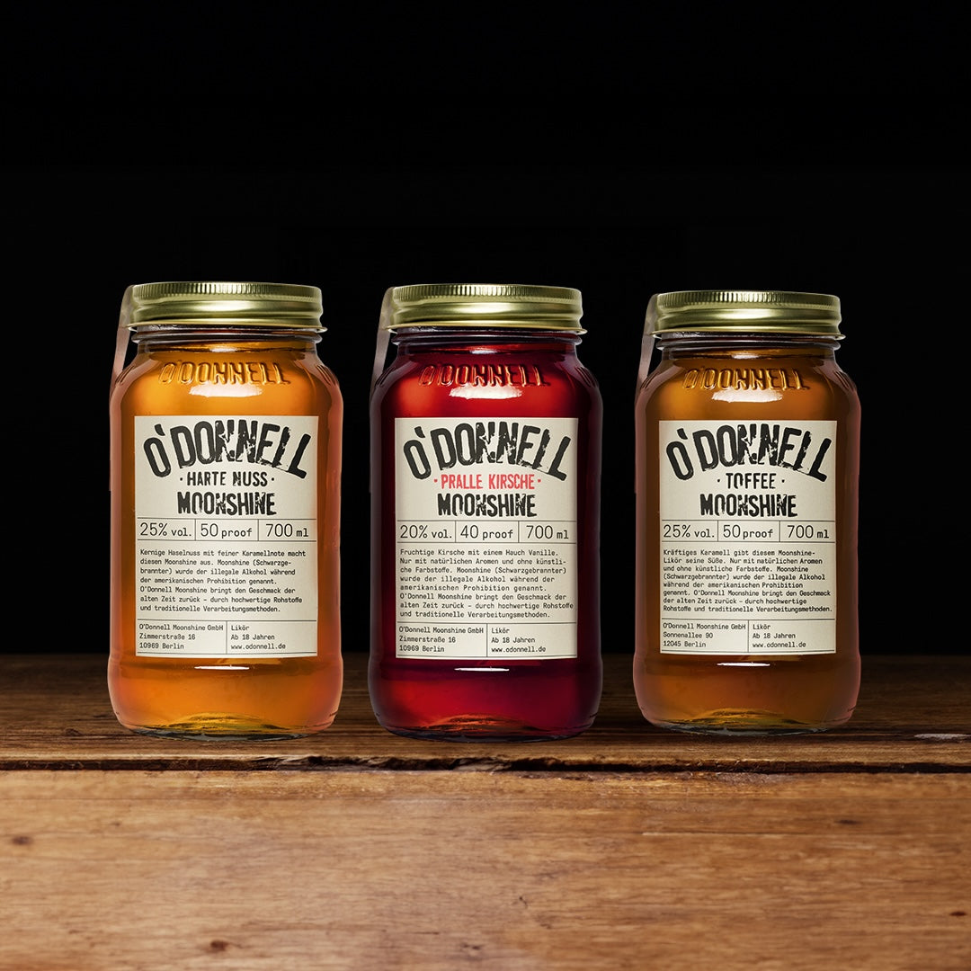 O’Donnell Moonshine Triple Bestseller Bundle - Harte Nuss, Pralle Kirsche, Toffee Likör 700ml