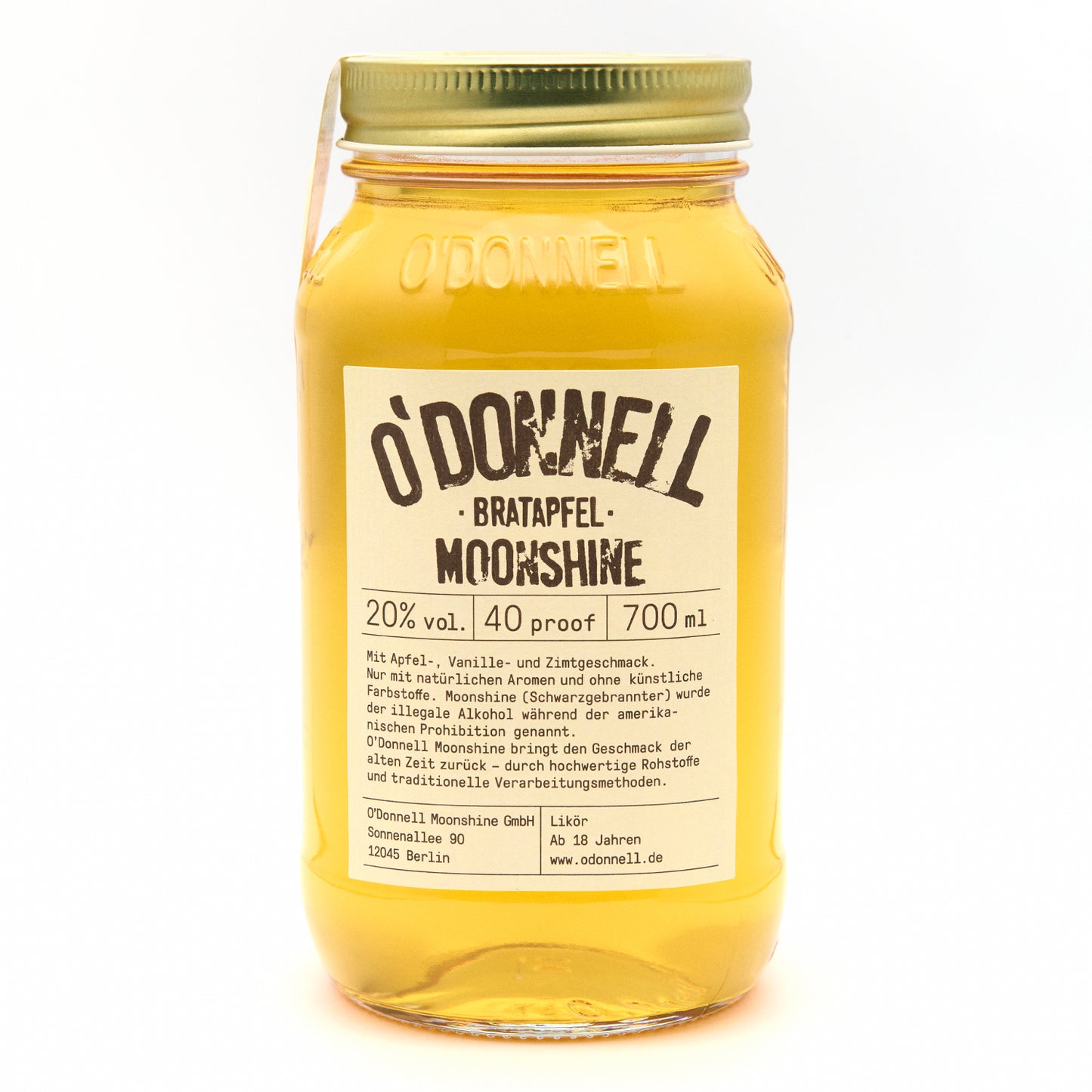 O'Donnell Bratapfel 700ml Moonshine auf weißem Hintergrund