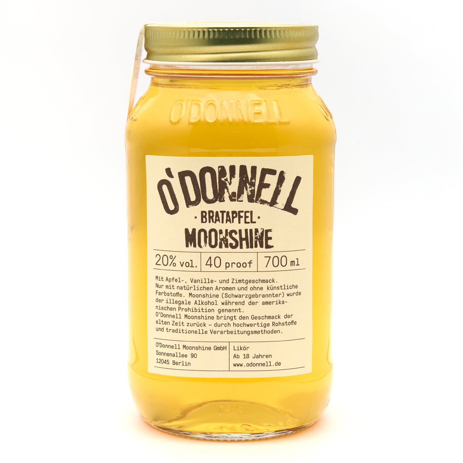 O'Donnell Bratapfel 700ml Moonshine auf weißem Hintergrund