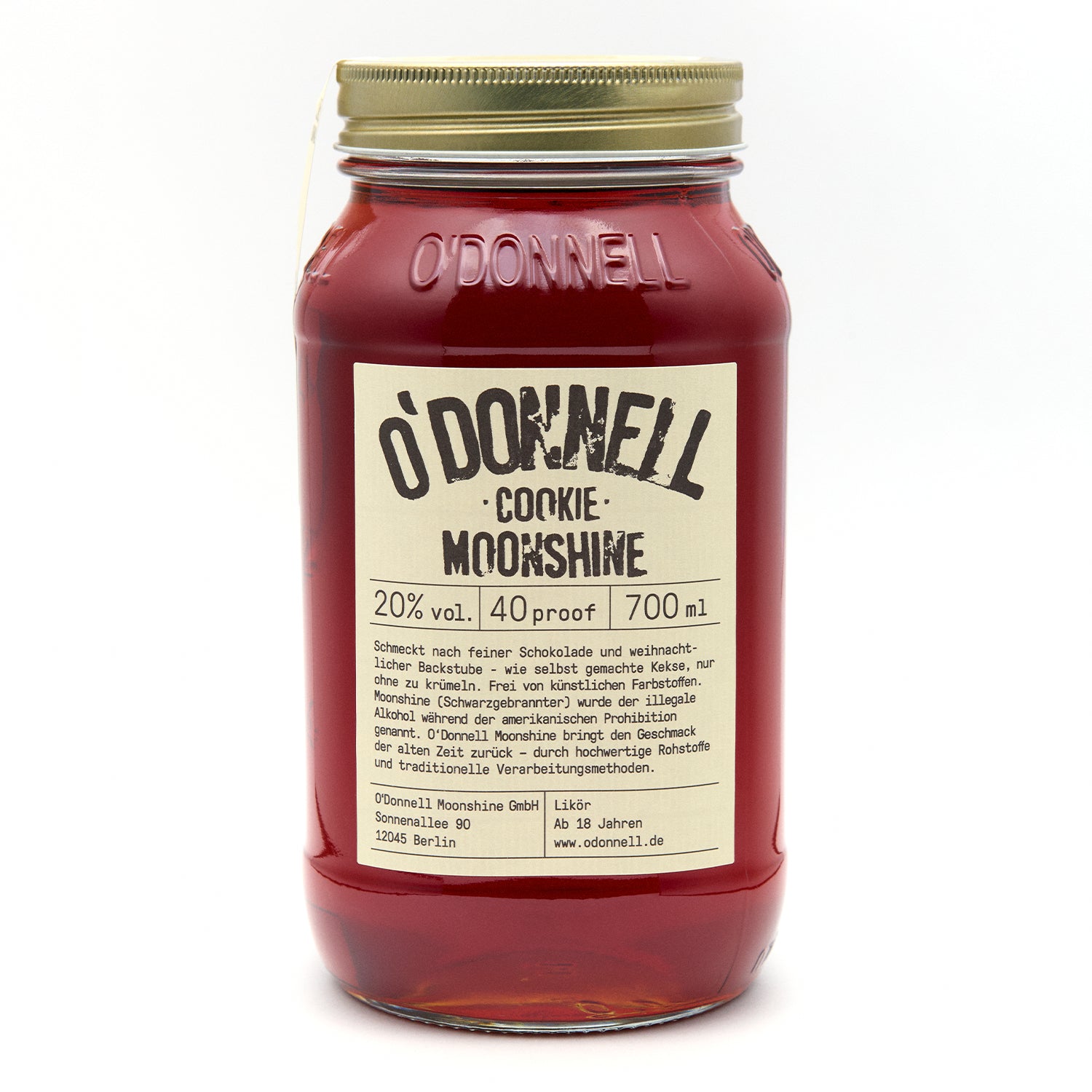 O'Donnell Cookie 700ml Moonshine auf weißem Hintergrund