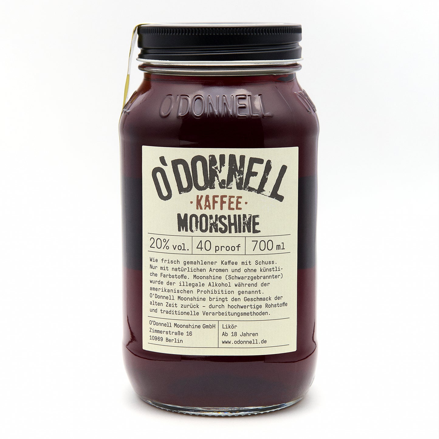 O'Donnell Kaffee 700ml Moonshine auf weißem Hintergrund