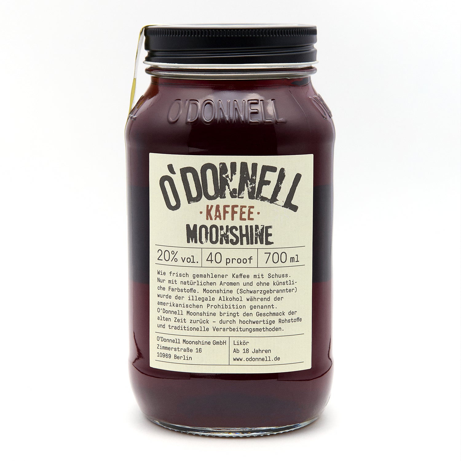 O'Donnell Kaffee 700ml Moonshine auf weißem Hintergrund