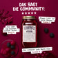 O'Donnell Moonshine Wilde Beere – Kundenbewertungen: „Das sagt die Community" mit 5 Sternen und Zitaten, dunkelroter Hintergrund mit Beeren