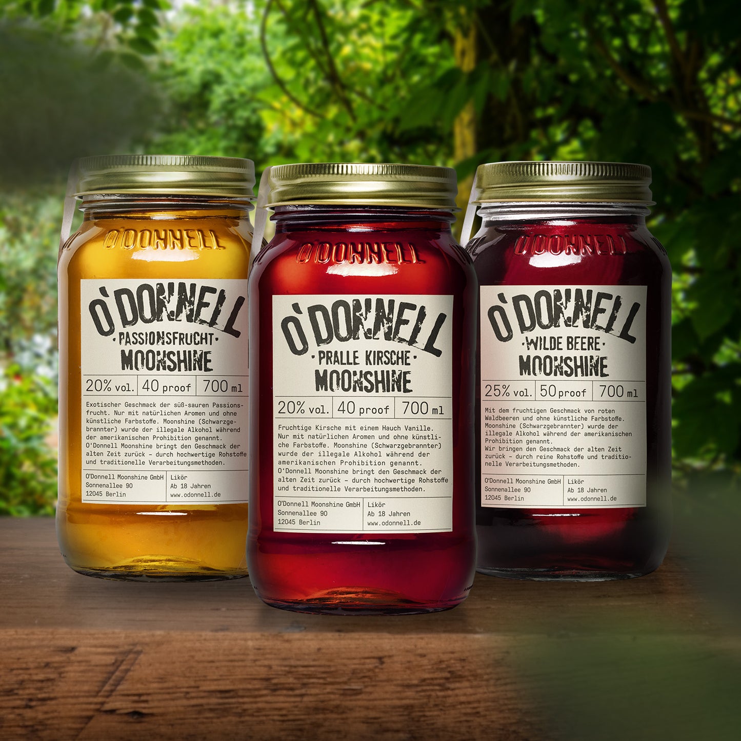 O’Donnell Moonshine "Frühlings-Trio" – Passionsfrucht, Pralle Kirsche & Wilde Beere Likör 700ml