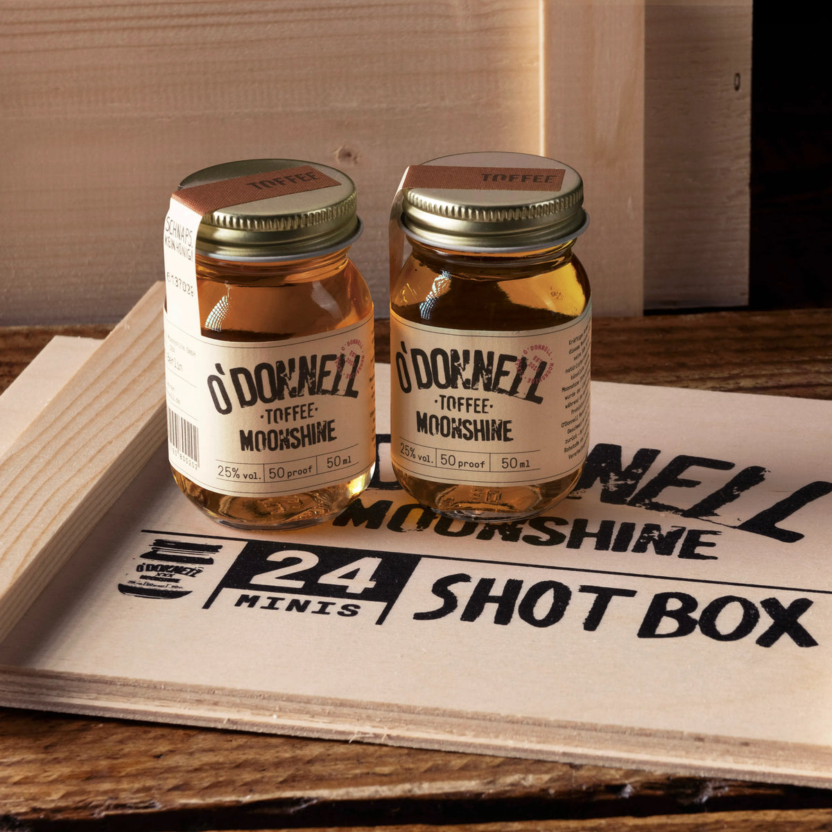 O'Donnell Moonshine 24er Mini Jar Box, Sorte Toffee 50ml.