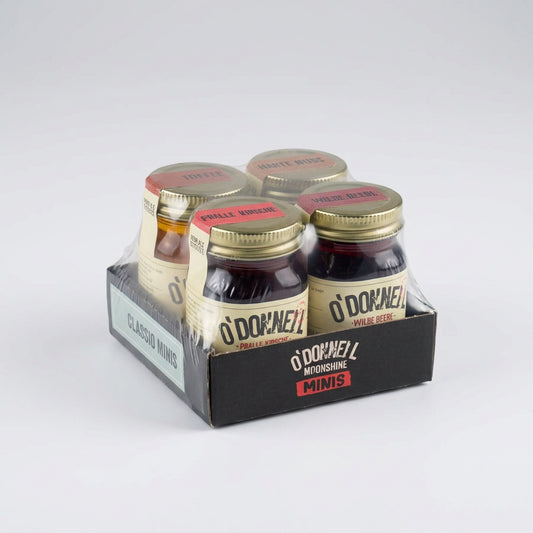 O'Donnell Moonshine 4er Minis 50ml Classic; Harte Nuss, Pralle Kirsche, Wilde Beere, Toffee