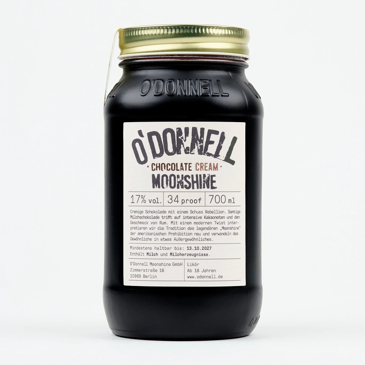 Das Produktbild des O'Donnell Moonshine Chocolate Cream 700ml Manson Jar bei 17% vol.
