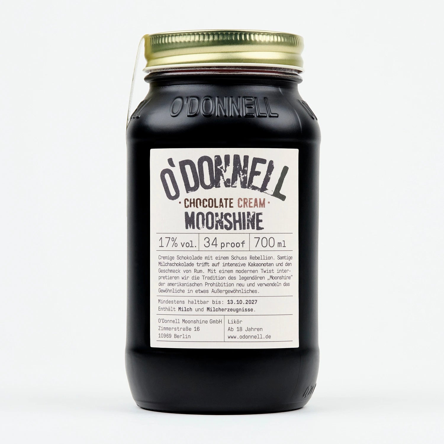 Das Produktbild des O'Donnell Moonshine Chocolate Cream 700ml Manson Jar bei 17% vol.