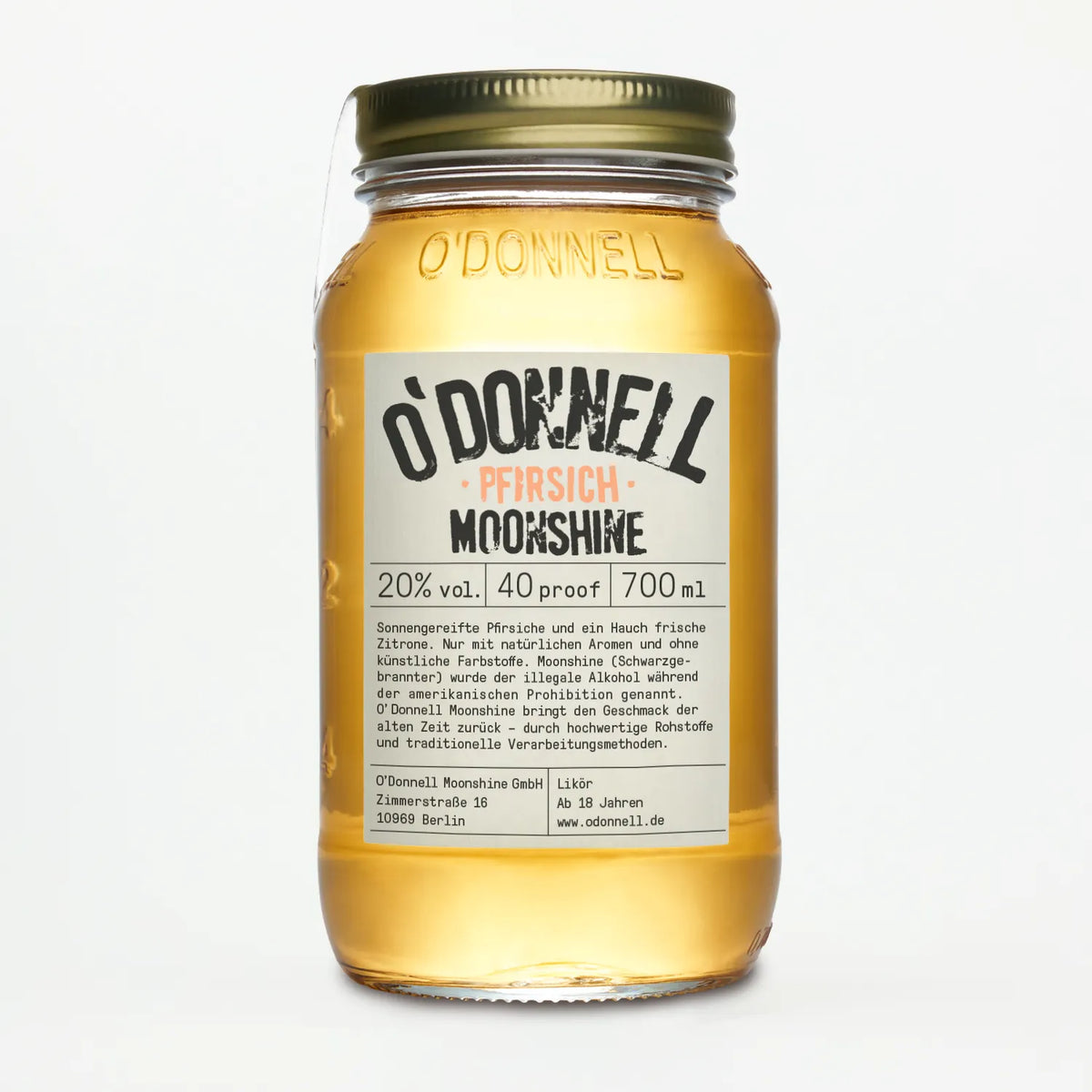 O'Donnell Moonshine Pfirsich im 700ml Jar.
