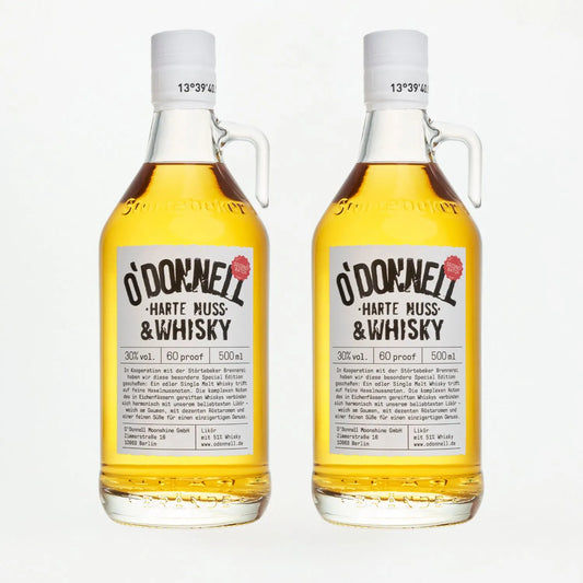 Der O'Donnell Moonshine Whisky x Harte Nuss Likör im Bundle mit 2x 500ml Sonder-Jar.