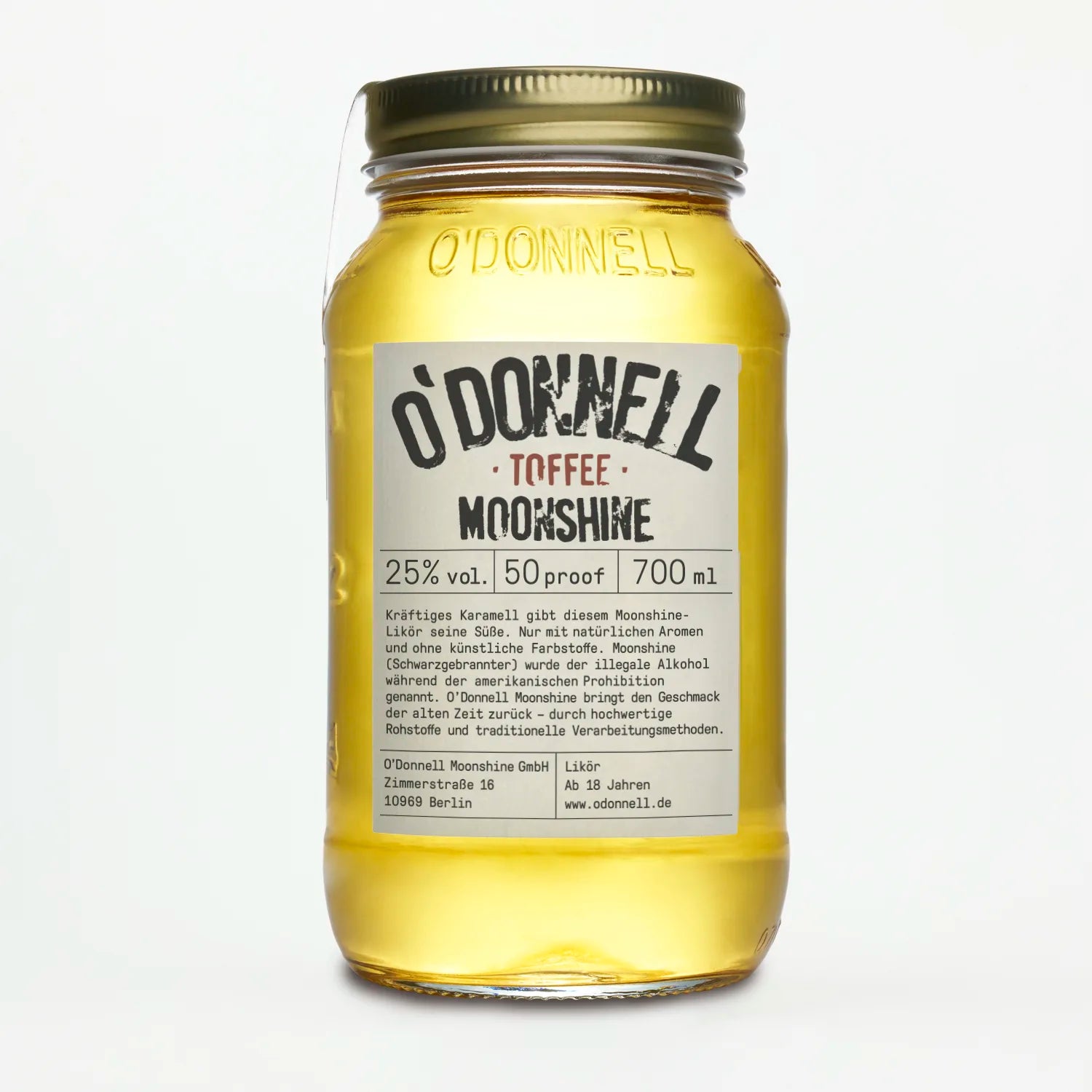 Der O'Donnell Moonshine Toffee Likör im 700ml Jar.