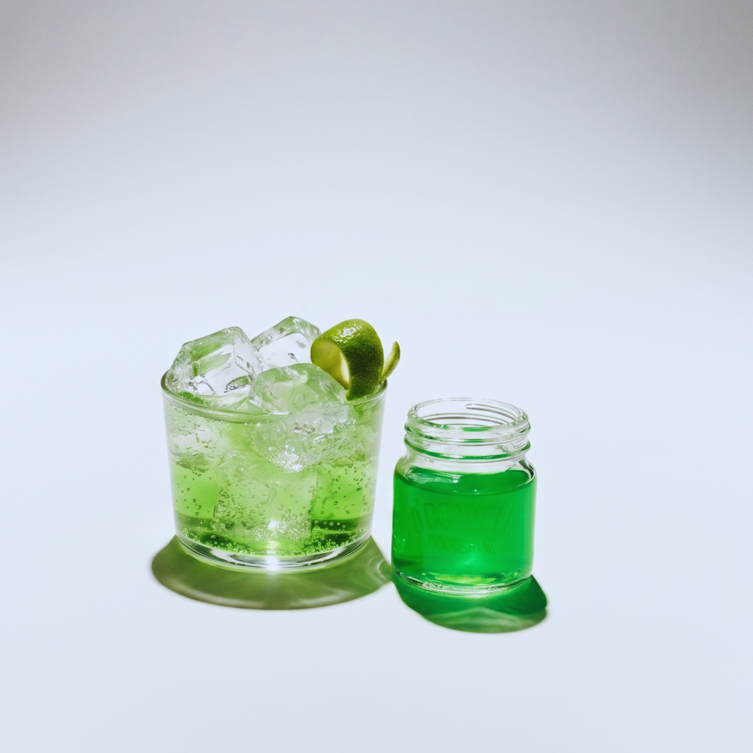 O'onnell Moonshine Waldmeisterlikör mit Prosecco kombiniert zu einem Waldmeister Spritz.