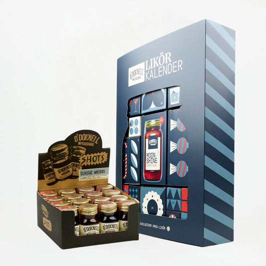 O'Donnell Moonshine Starter Bundle mit dem Adventskalender und der Classic Micros Box.