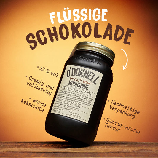 Eine Abbildung von einem 700ml Chocolate Cream Jar, mit den wichtigsten Eigenschaften des Likörs. 