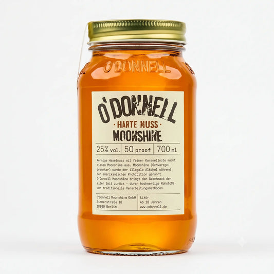 Das Produktbild des O'Donnell Moonshine 700ml Harte Nuss Mason Jar mit 20% vol.