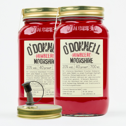 O'Donnell Moonshine Himbeere 2er Bundle, zwei Gläser freigestellt auf weißem Hintergrund