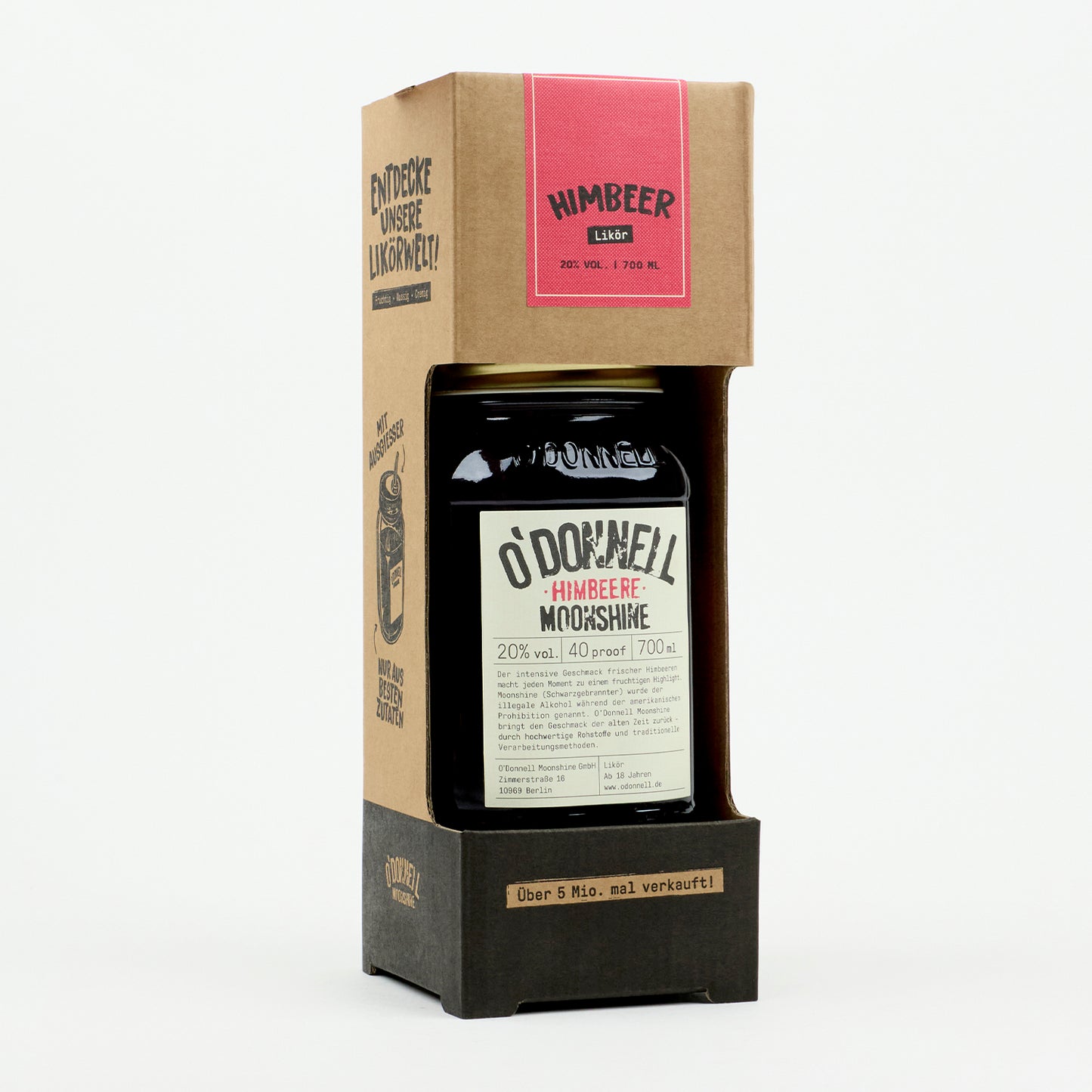 O'Donnell Moonshine Himbeere Starter-Set auf weißem Hintergrund